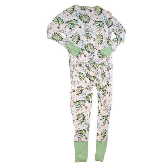 Simple Seed Jumpsuit Adult Plus Size 4XL Green Pink Floral Footie Bamboo Soft - Picture 5 of 6